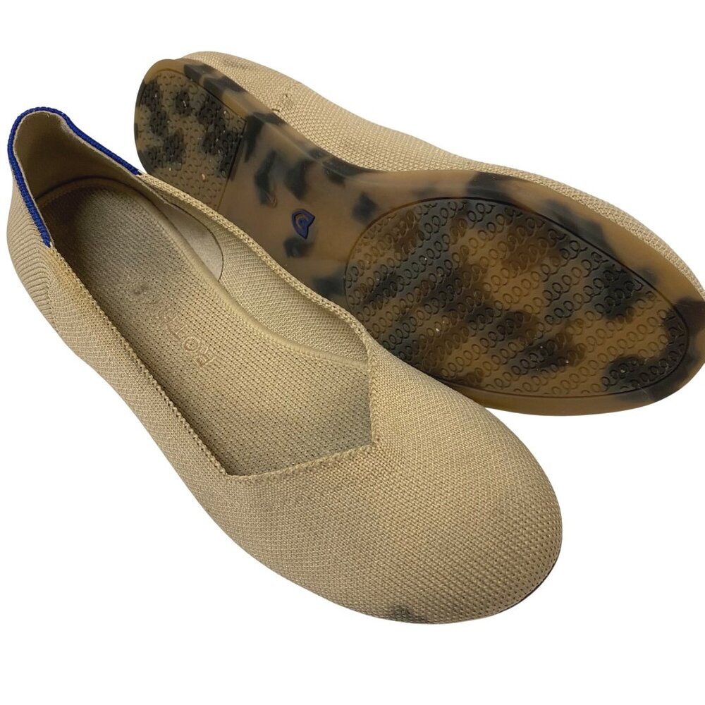 Rothy’s The Flat Ecru Textile Ballet Flats Neutral Comfort Shoes Slip Ons Size 7